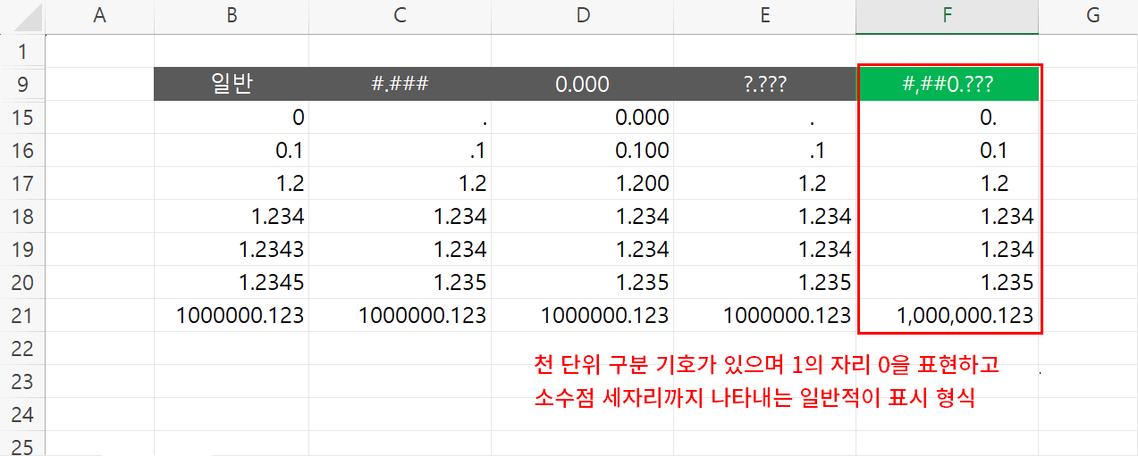 소수점 형식 일반사용
