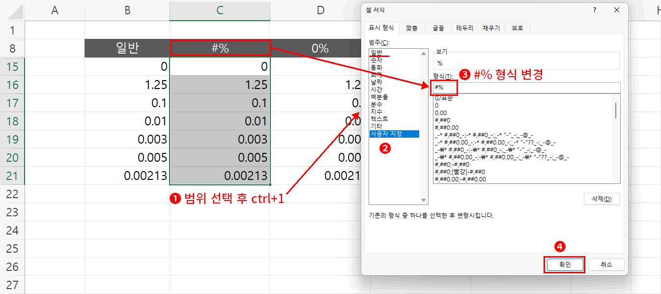 백분률 표시 형식 작성