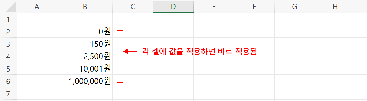 셀 입력 전 미리 서식 변경2