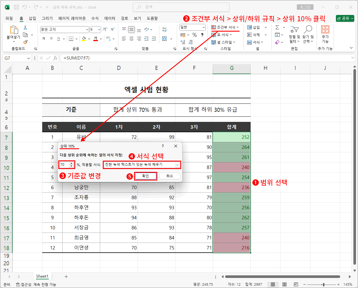 상위 70% 적용