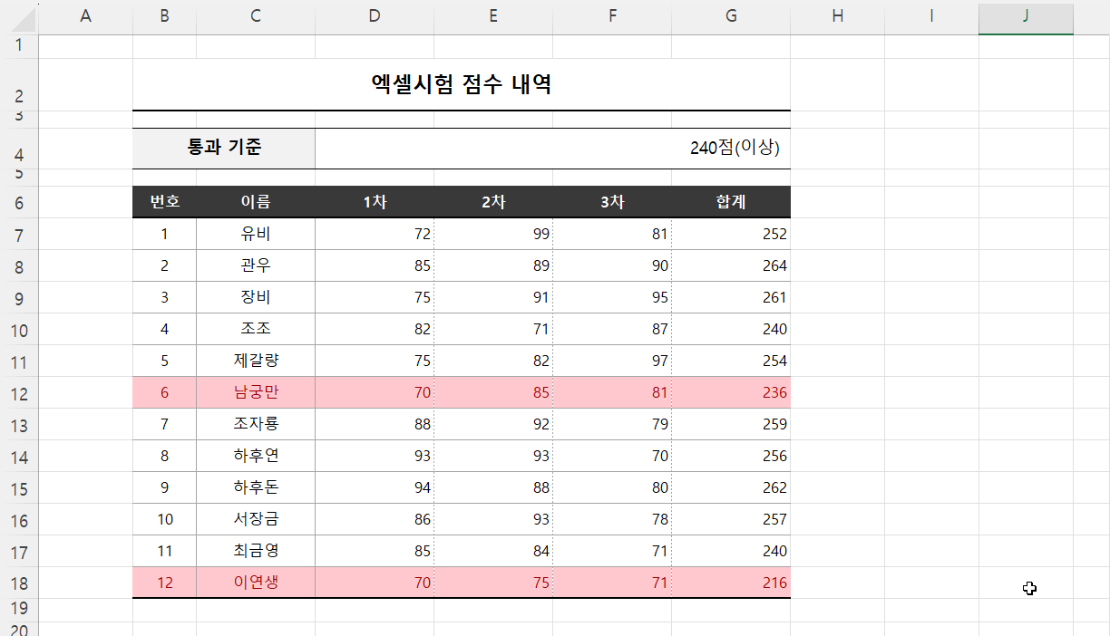 전체행 강조 결과