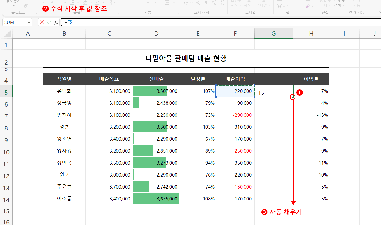 데이터 막대 전용 항목 만들기