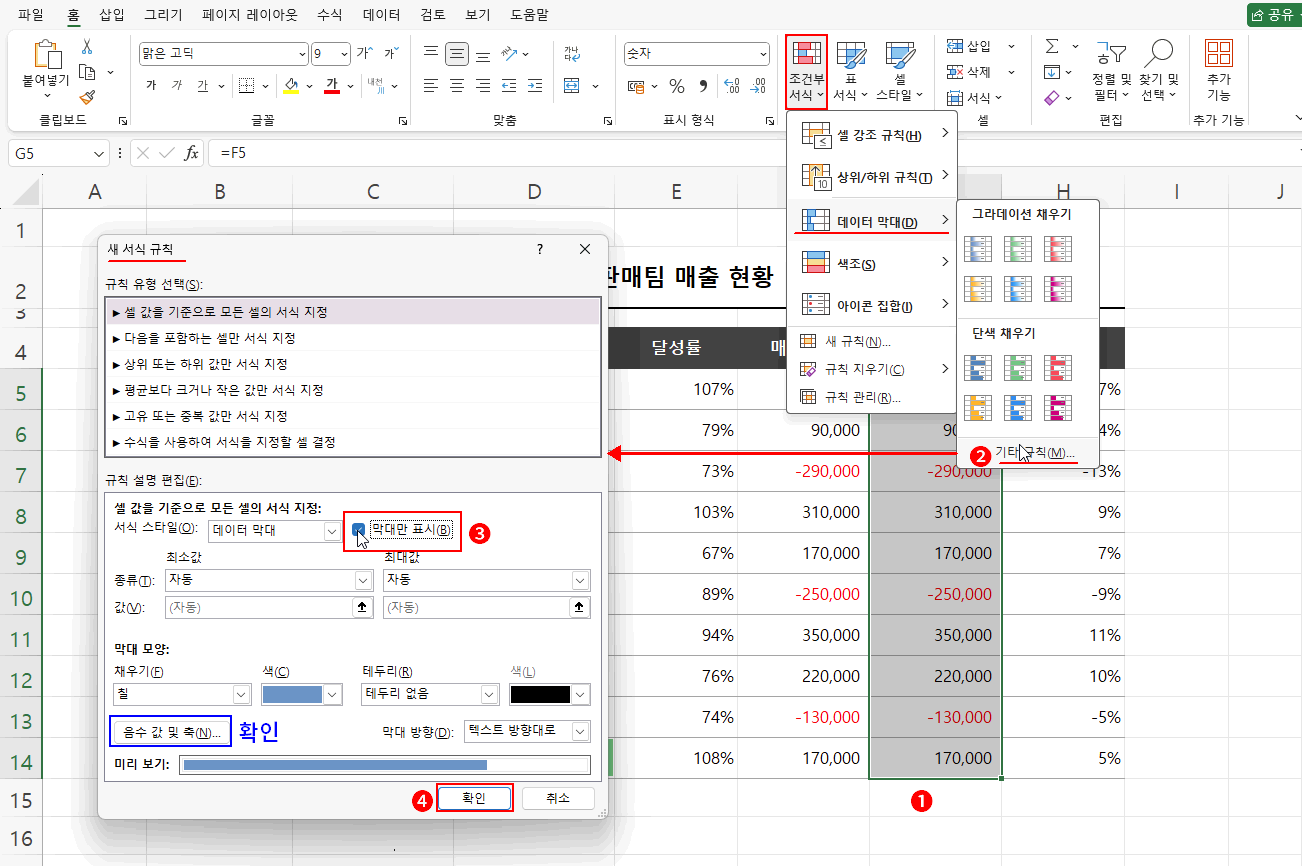 데이터 막대 적용