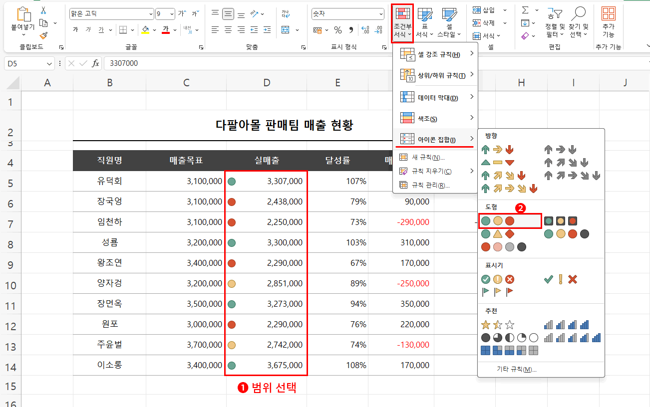 아이콘 집합 적용