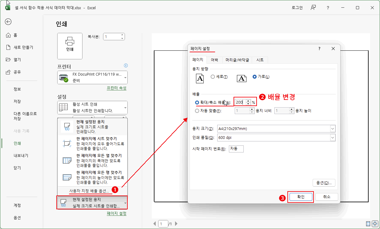 인쇄 확대 축소