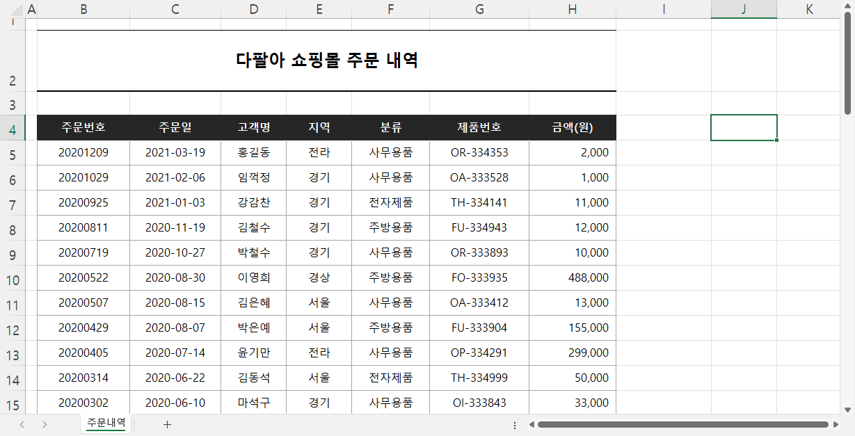 인쇄 제목 예제