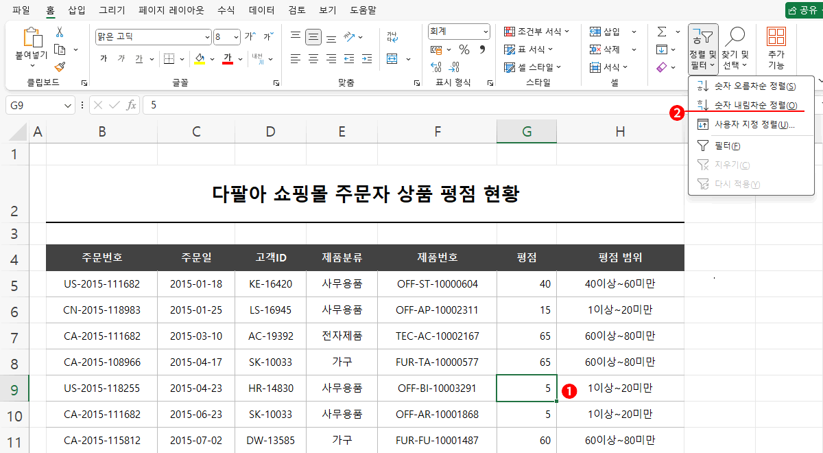 평점 정렬