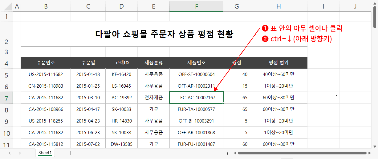단축키로 범위 선택 방법 1
