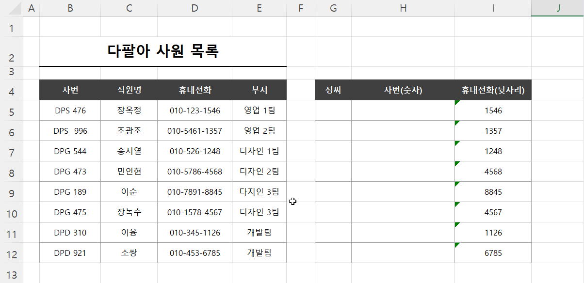 휴대전화 뒷자리 결과