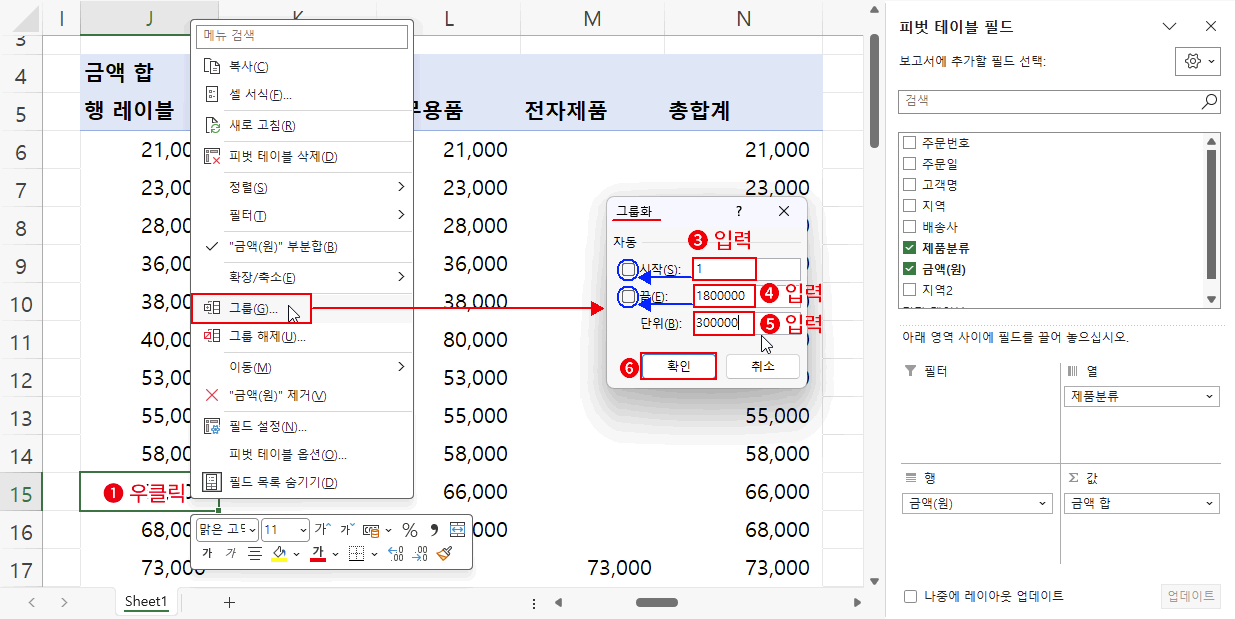 숫자 데이터 그룹화