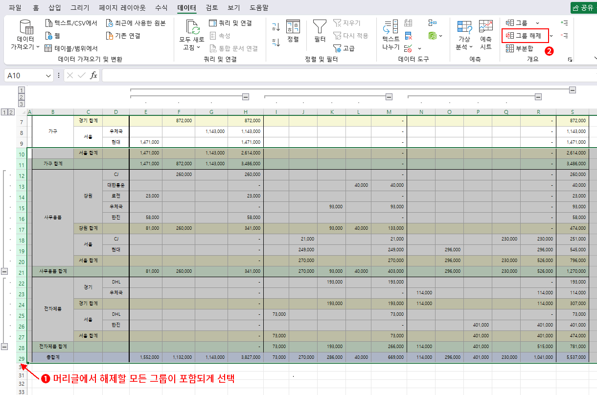 여러 그룹 해제