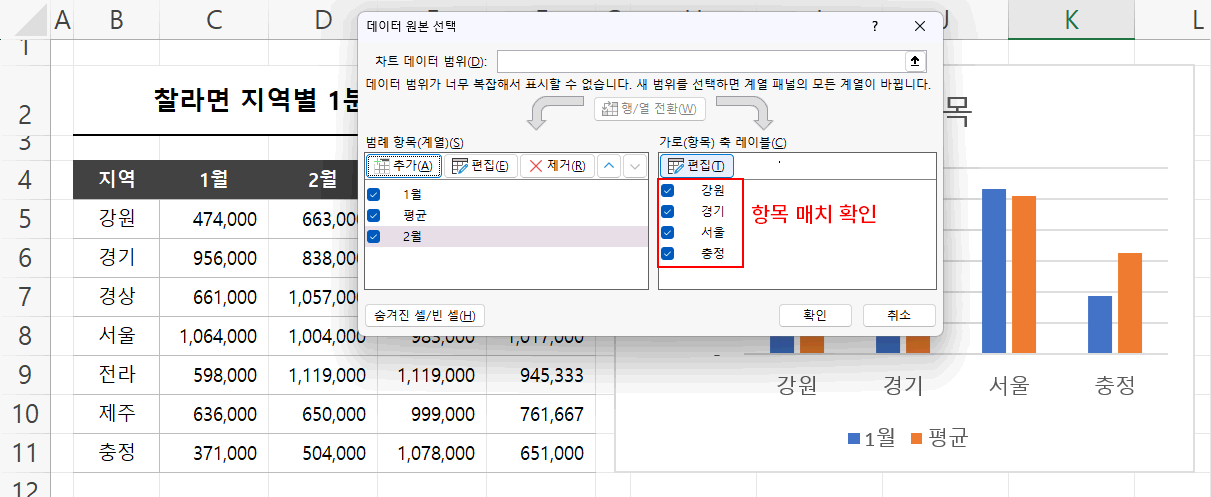 항목 매치 확인