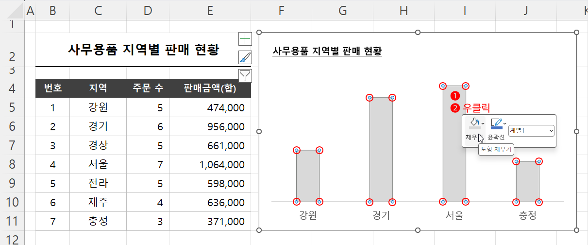 계열 전체 색 변경