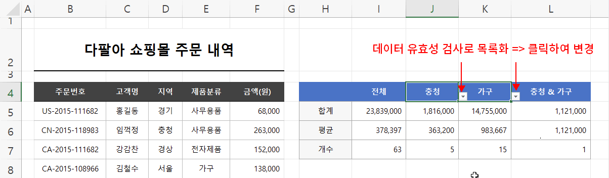 데이터 유효성 검사 변경