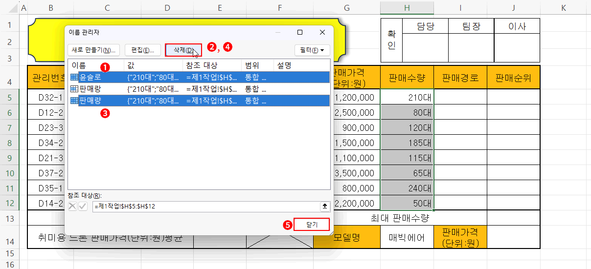 이름 정의 삭제