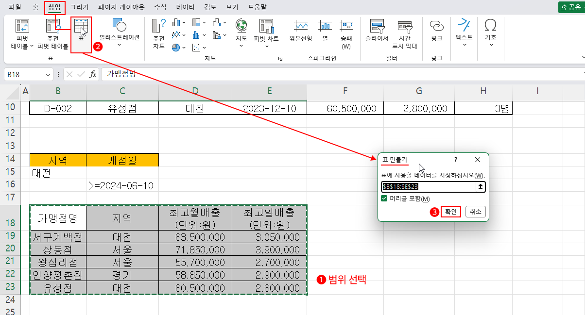 표 삽입