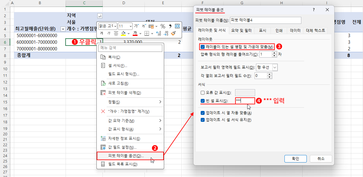 피벗 테이블 옵션1