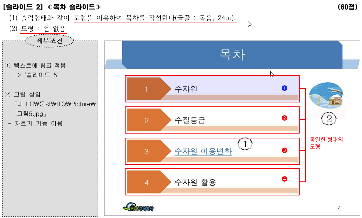 목차 도형 확인