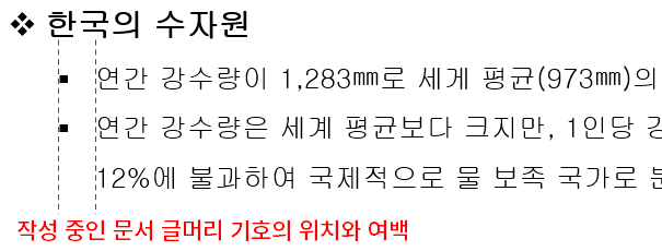 글머리 기호의 위치와 여백2